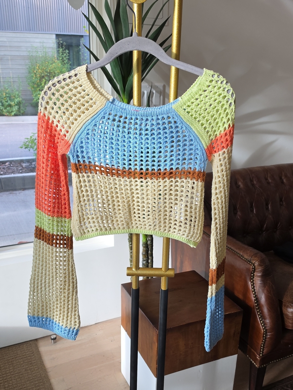 Urban Outfitters Color Block Crochet Sweater Size Small Like New